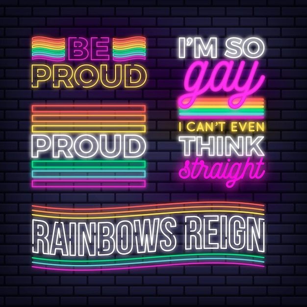 Free vector pride day neon signs pack