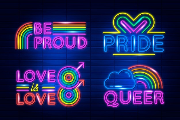 Free vector pride day neon signs set