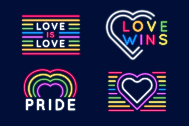 Pride day neon signs set