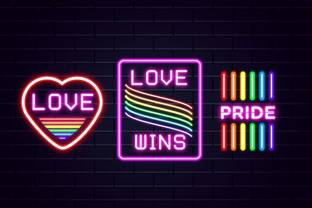 Free vector pride day neon signs style