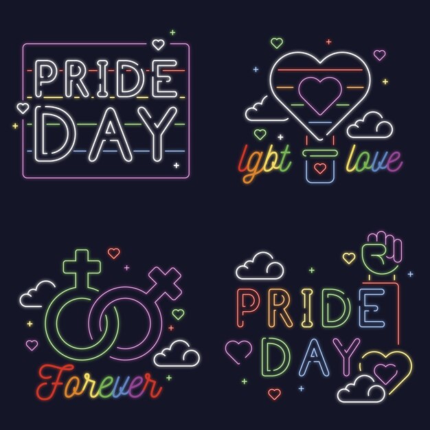 Free vector pride day neon signs