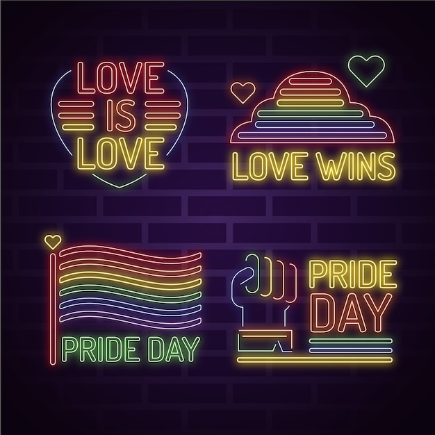 Free vector pride day neon signs