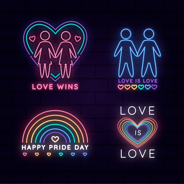 Free vector pride day neon signs