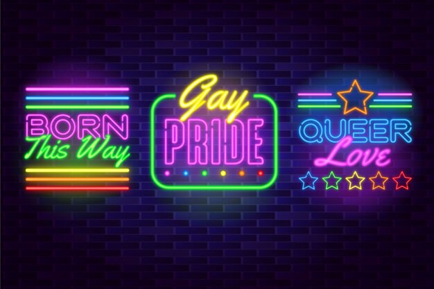 Free vector pride day neon signs