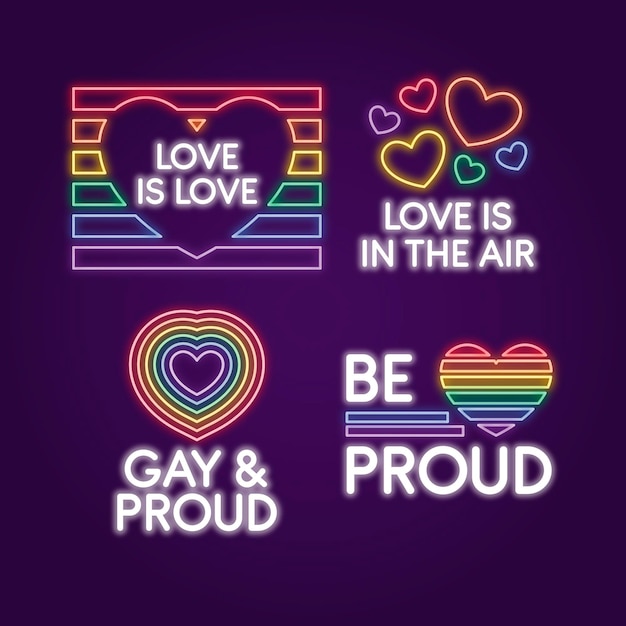 Free vector pride day neon signs