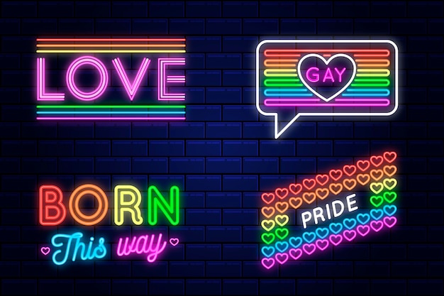 Free vector pride day neon signs