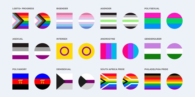 Коллекция флагов гордости в квадратных и округлых формах