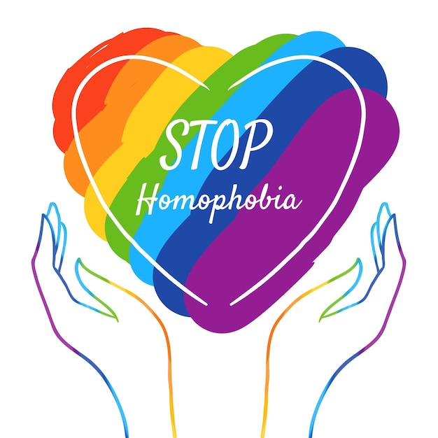 Pride flag and love stop homophobia concept
