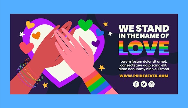 Free vector pride month banner with people holding hands