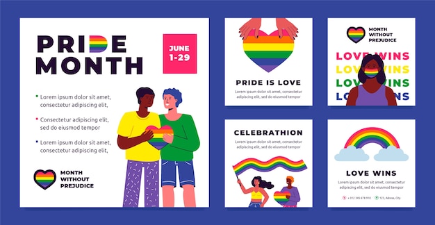 Free vector pride month flat ig post