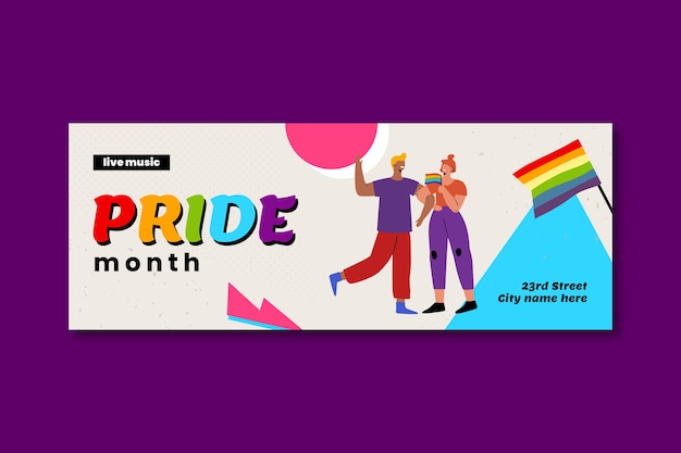 Free vector pride month geometric facebook cover