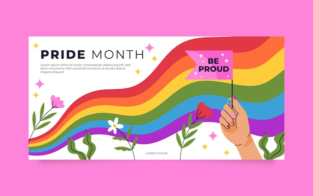 Vettore gratuito banner lgbt piatto disegnato a mano del mese di orgoglio