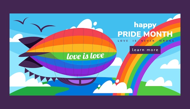 Pride month hand drawn flat lgbt banner