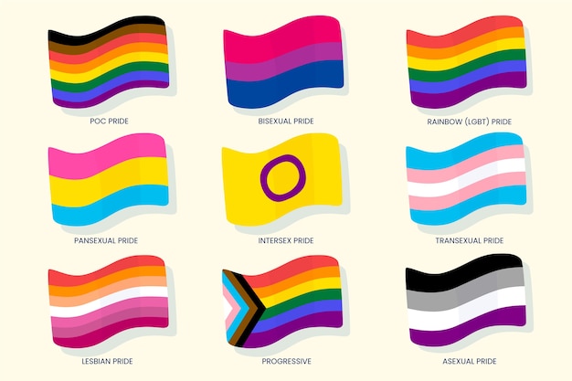 Free vector pride month hand drawn flat lgbt flags