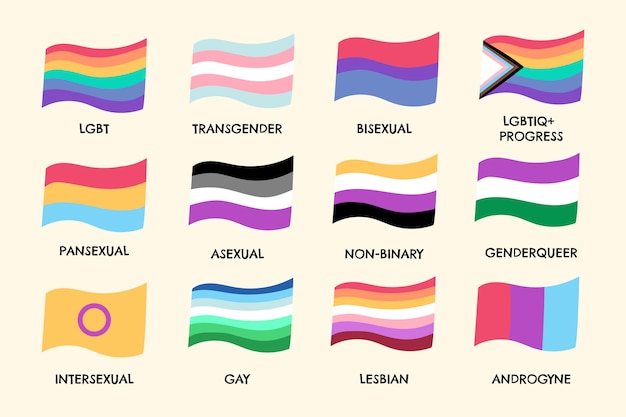 Pride month hand drawn flat lgbt flags