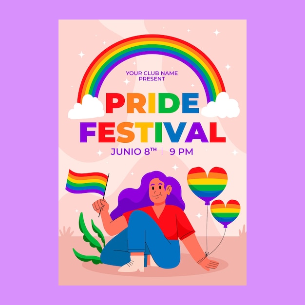 Free vector pride month hand drawn flat lgbt flyer or poster