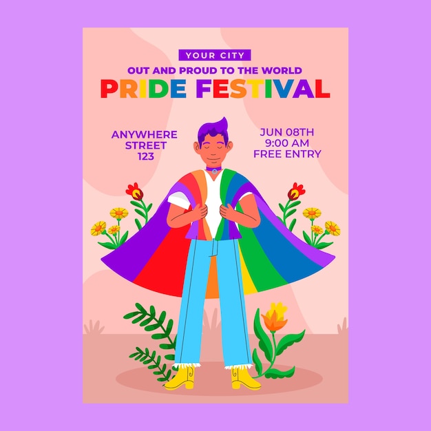 pride month hand drawn flat lgbt poster or flyer