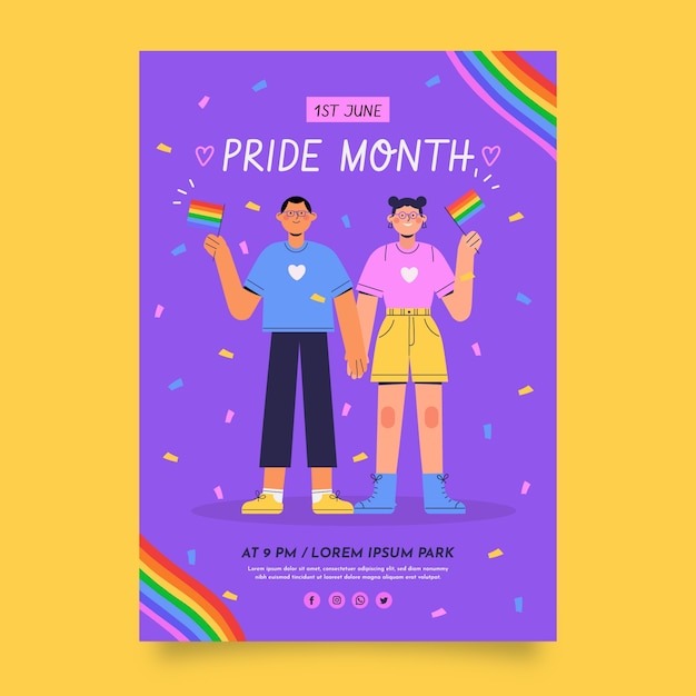 Pride month hand drawn flat lgbt pride flyer or poster