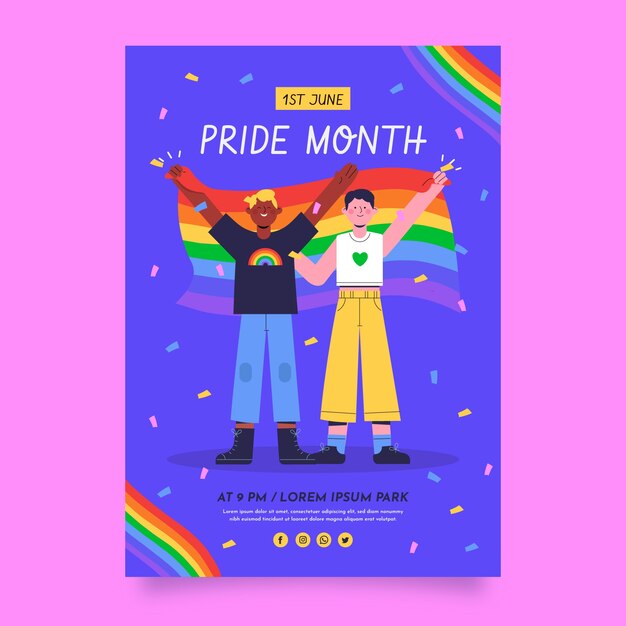 Pride month hand drawn flat lgbt pride flyer or poster