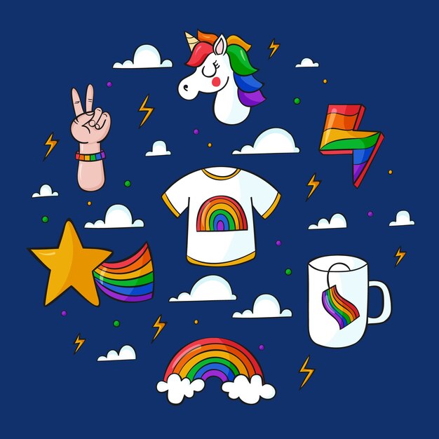 Pride month hand drawn lgbt element collection