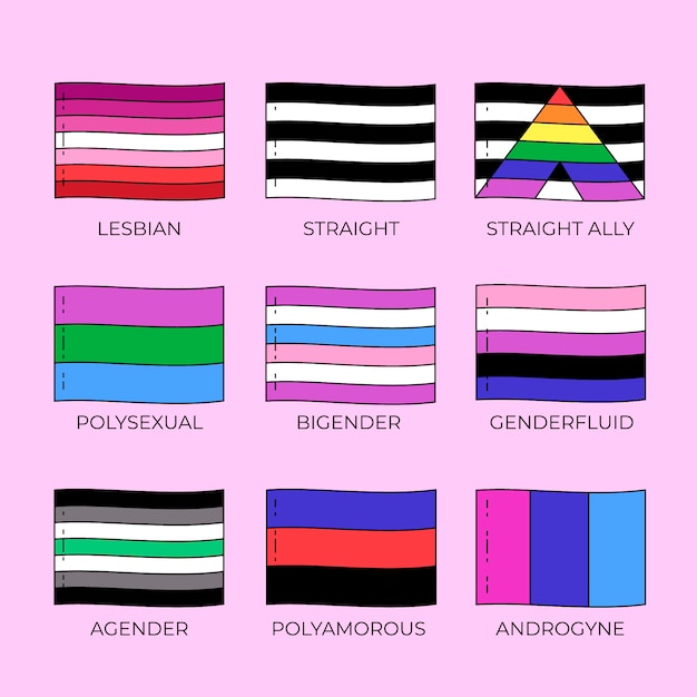 Free Vector pride month hand drawn lgbt flags