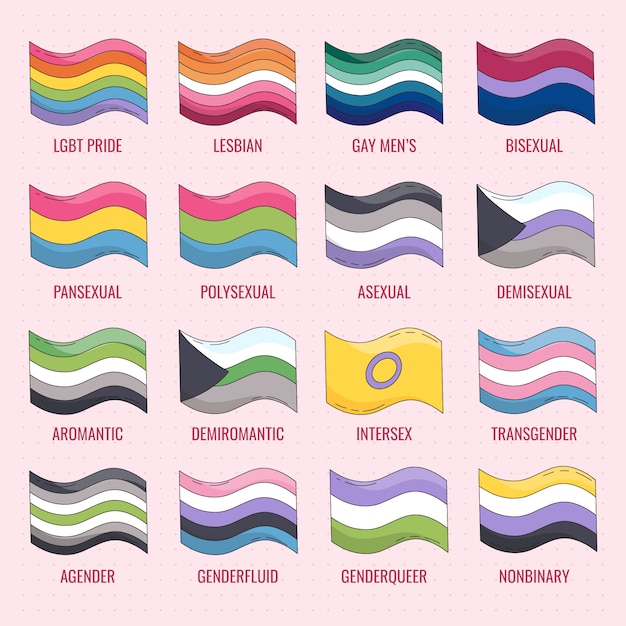 Pride month hand drawn lgbt flags