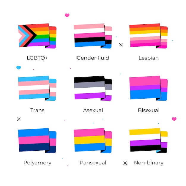 Free vector pride month hand drawn lgbt flags