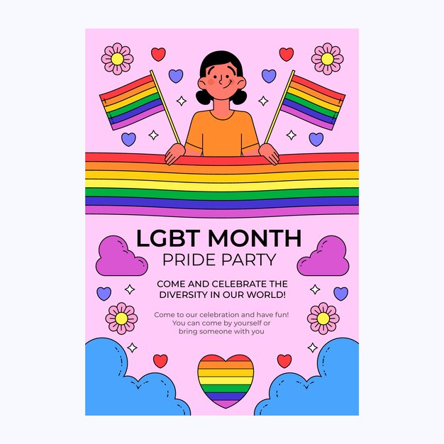 Pride month hand drawn lgbt poster or flyer