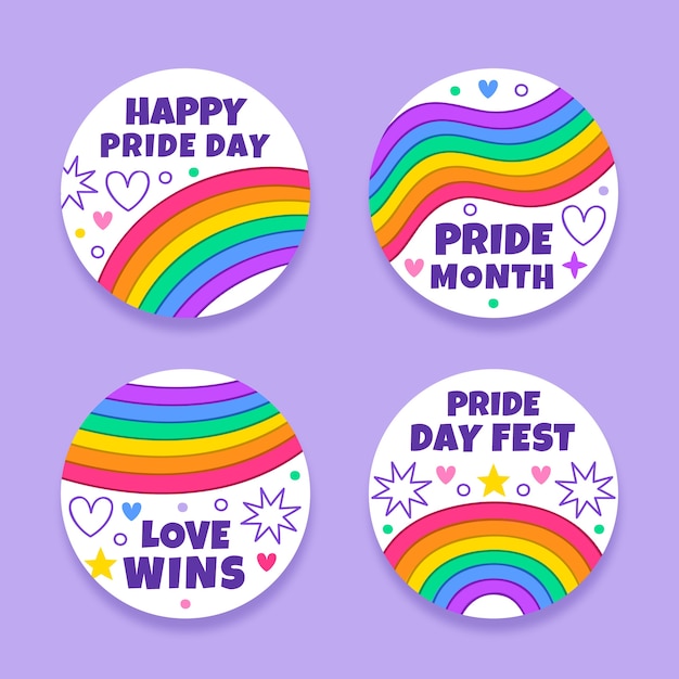 Free vector pride month with rainbows labels template