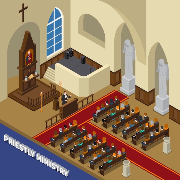 Free vector priestly ministry isometric composition