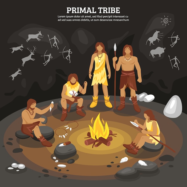 Free vector primal tribe people illustration