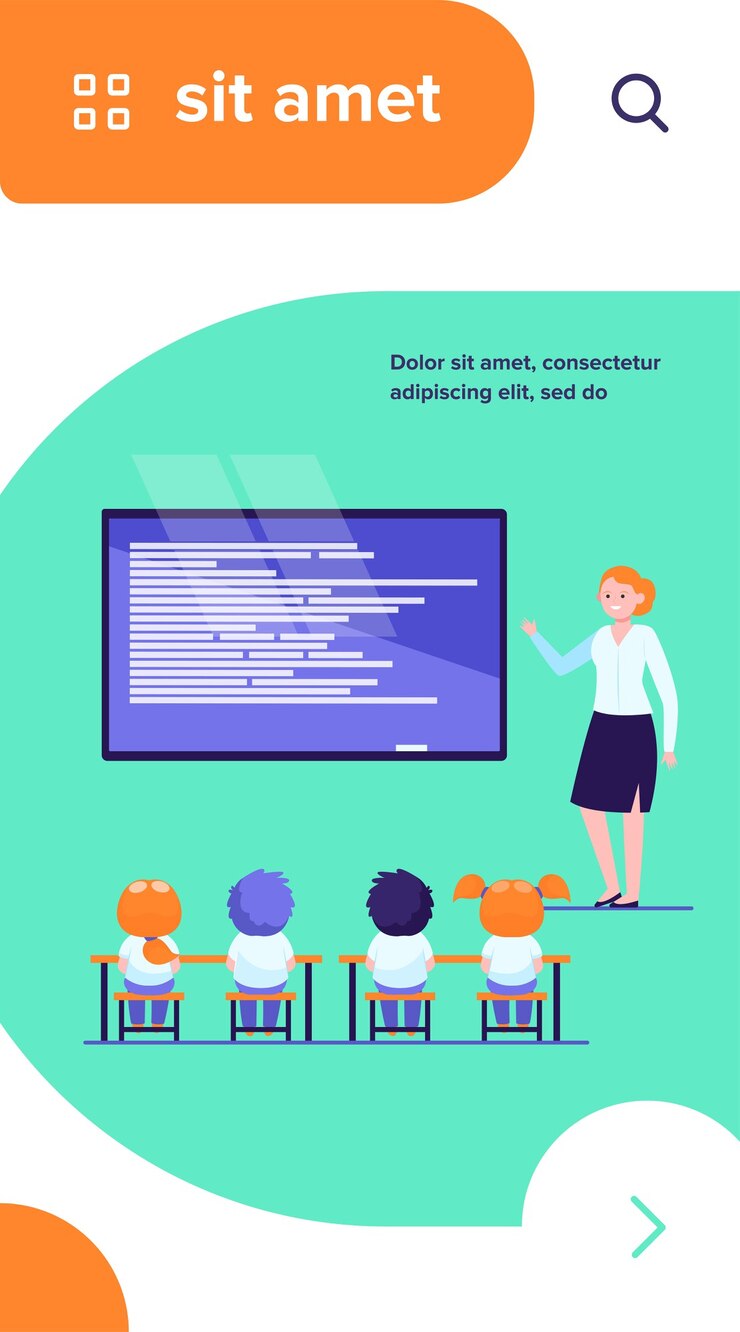 Free Vector primary school class. happy teacher explaining lesson to children at blackboard flat vector illustration
