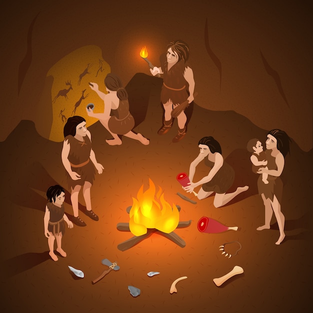 Free vector primitive ancient people life
