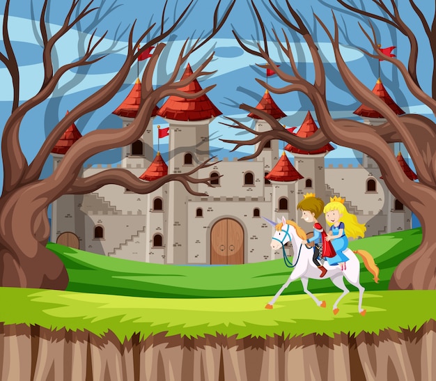 Free vector prince and princess riding horse