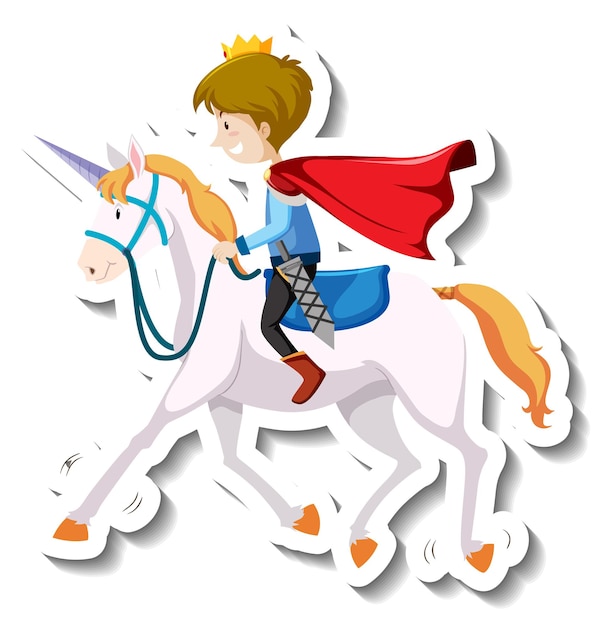 Бесплатное векторное изображение Принц верхом на лошади мультяшный стикер