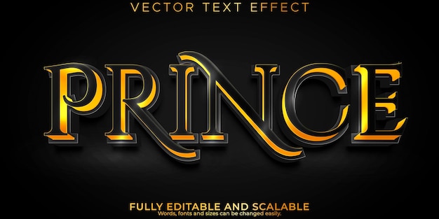 Free vector prince text effect editable gold and royal text style