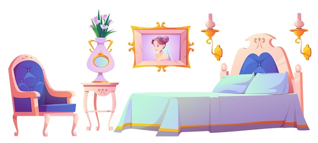 Free vector princess bedroom interior set, vintage room