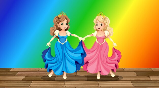 Princess cartoon character on rainbow gradient background