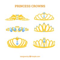 Free vector princess crown collection with blue jewels