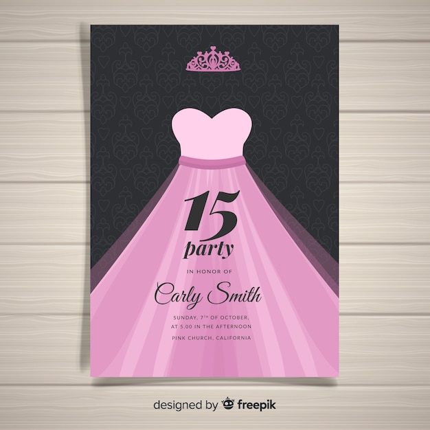 Princess dress quinceanera card template