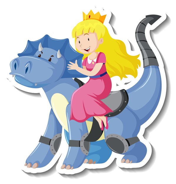 Принцесса верхом на драконе мультяшный стикер