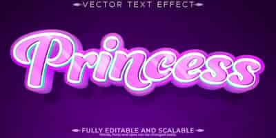 Free vector princess text effect editable cute and girl customizable font style