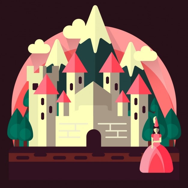 Free vector princess with castle in flat design