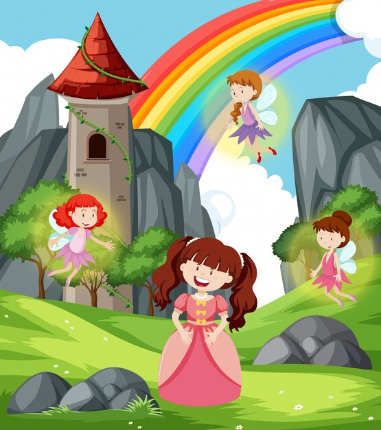 Princess with fairies scene