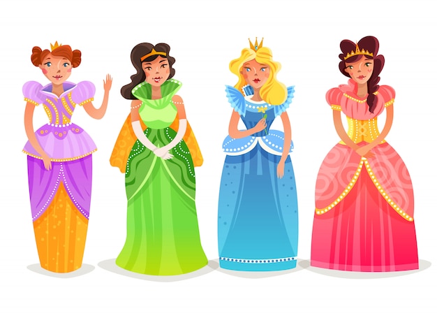 Free vector princesses cartoon set