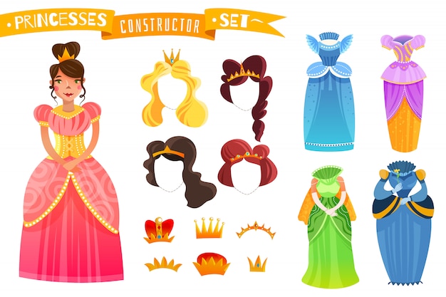 Free vector princesses constructor set