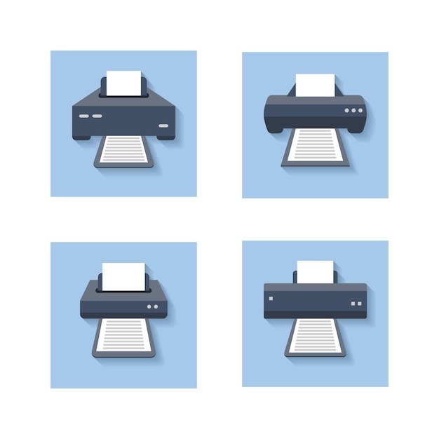 Free vector print flat . office paper printer, scanner and photocopier colored signs. set of printer machine device.  illustration