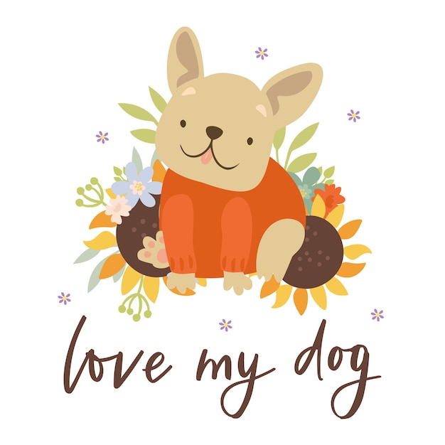 Free vector print love my dog french bulldog