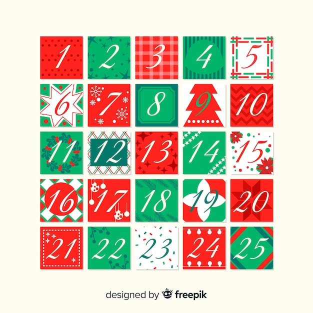 Vettore gratuito stampa il calendario dell'avvento dei quadrati