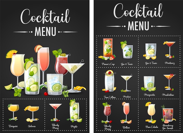 Vettore gratuito un menu cartaceo di cocktail